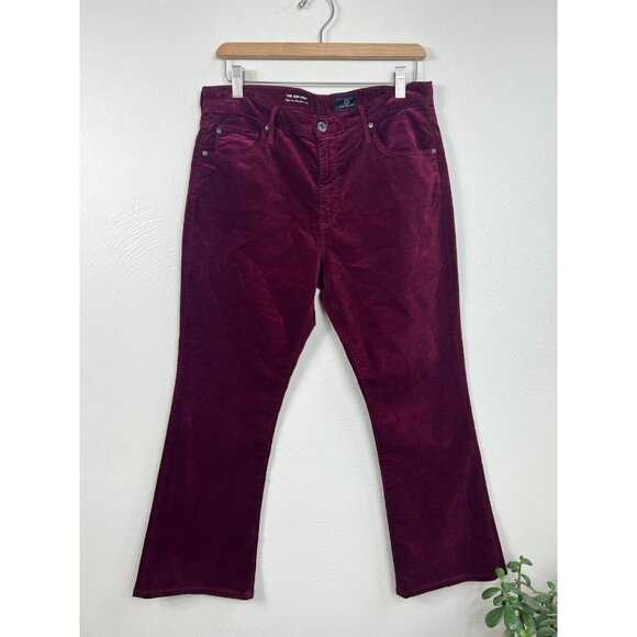 Ag Adriano Goldschmied Pants - AG Womens Purple Velvet The Jodi Crop High Rise Cropped Flare